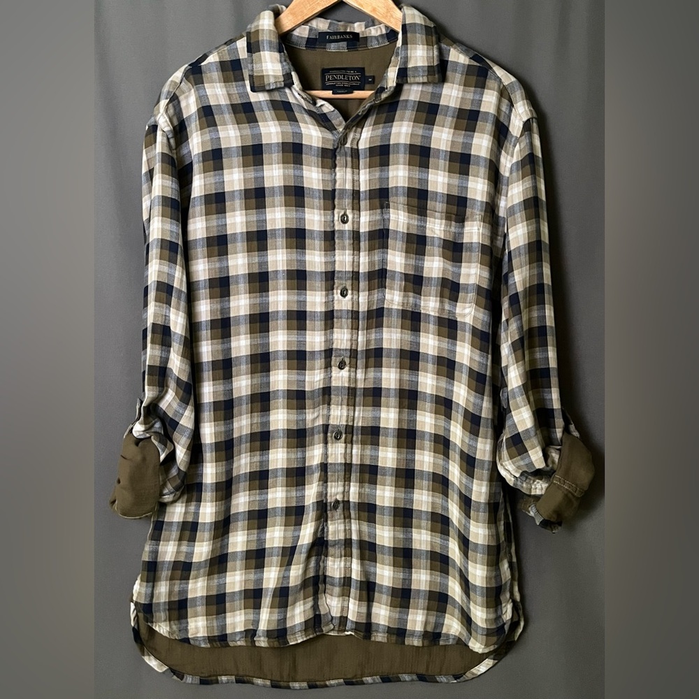 Pendleton Fairbanks Plaid Button Down Olive Green… - image 4
